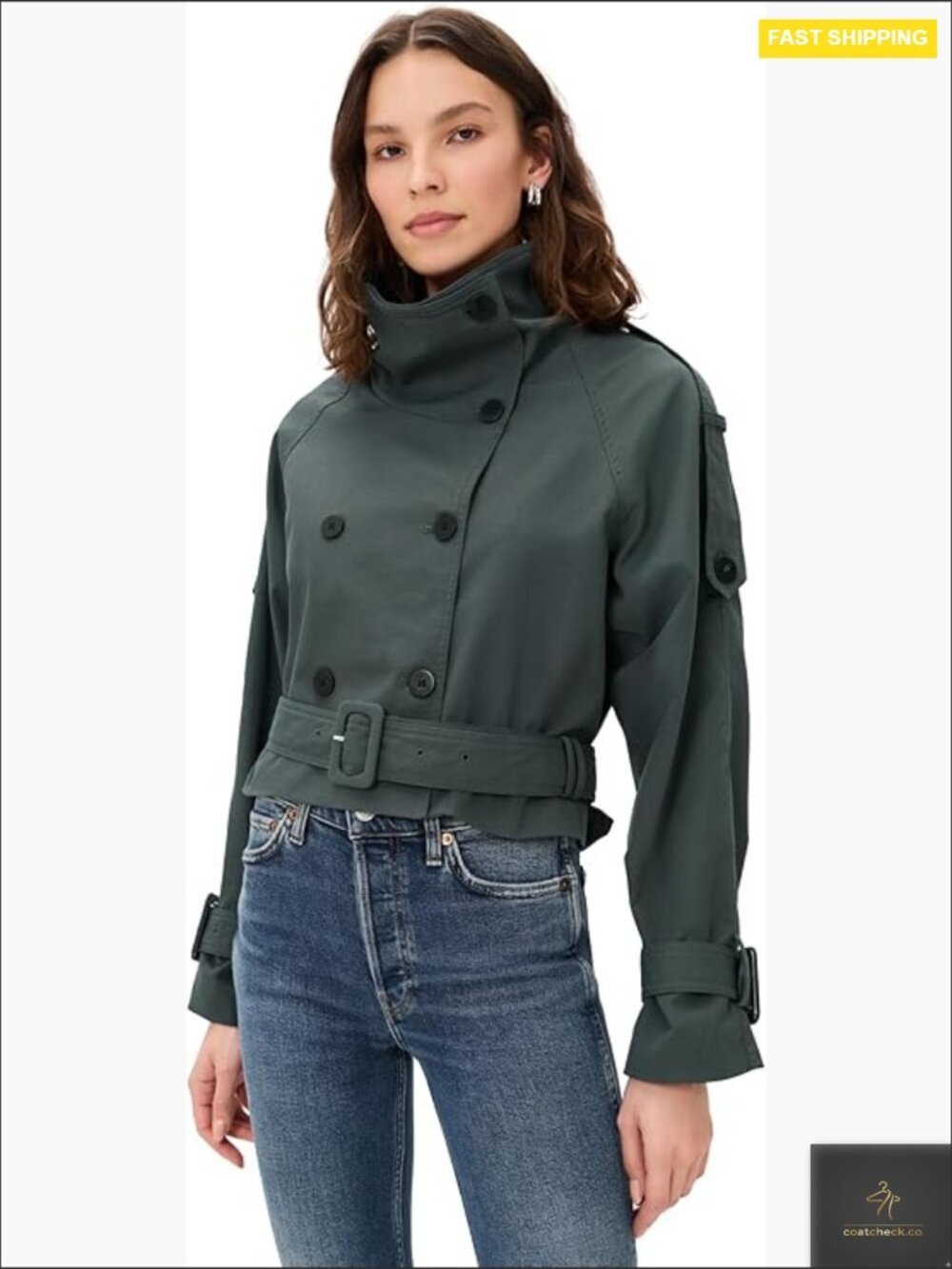 Cropped Trench Coat Classic Chic Minimal Oversized Button Placket Self Belt